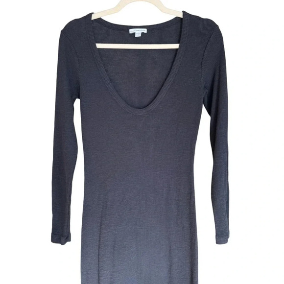 Standard James Perse Waffle Knit Long Sleeve Maxi Dress Abyss Dark Grey 1 Cozy - Picture 3 of 9